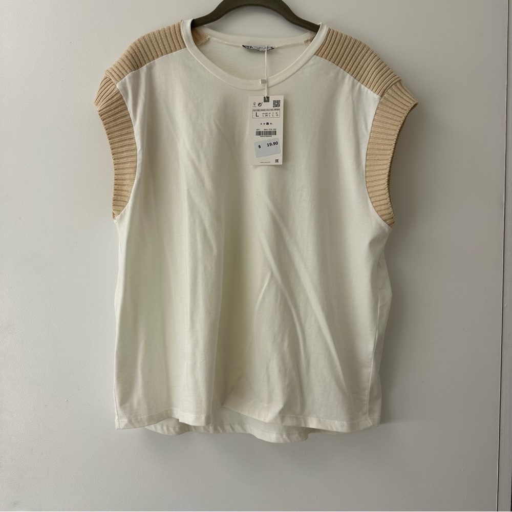 Zara White and Cream Sleeveless Top